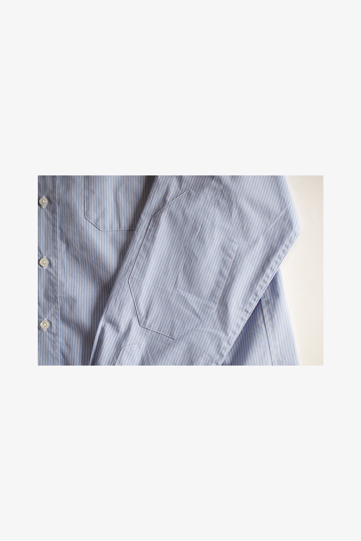EESETT&Co 　スタンドカラーシャツ　ブルーストライプ　エルボーパッチ