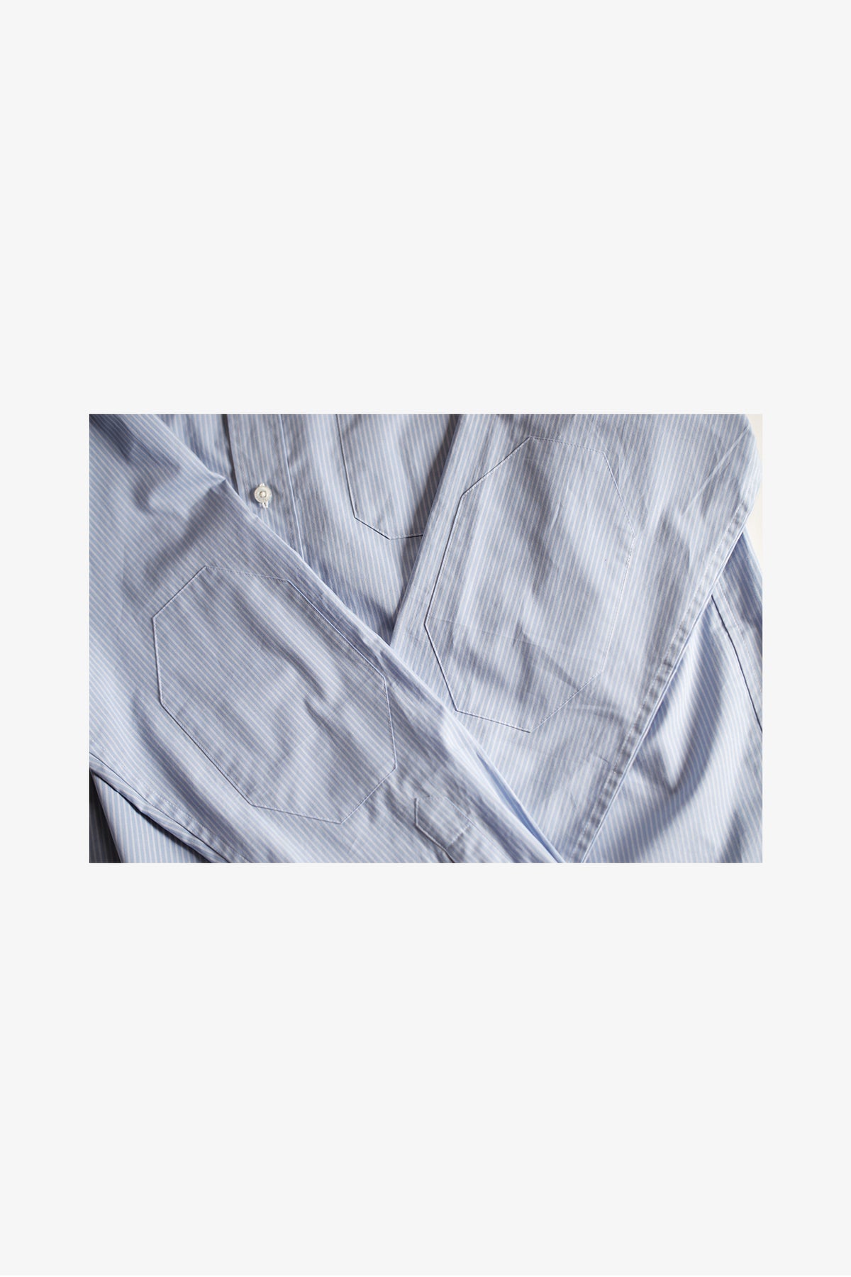 EESETT&Co 　スタンドカラーシャツ　ブルーストライプ　エルボーパッチ両袖